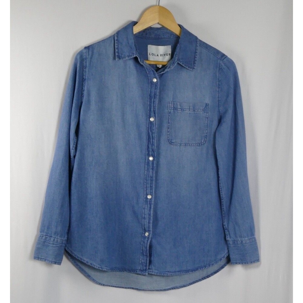 Lola River Women's Shirt Denim Snap Button Tencel Sz XS Pockets Western NWT